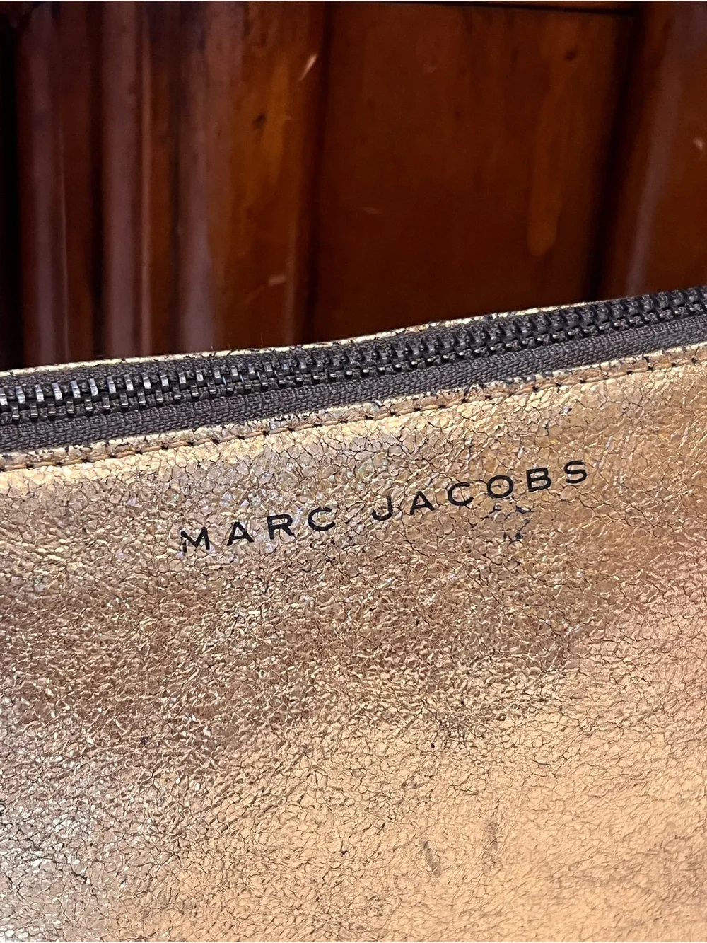 Marc Jacobs Metallic Gold Leather Wristlet Clutch